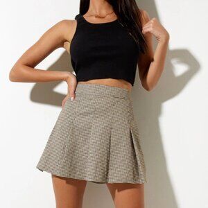 Motel Rocks Carga Mini Skirt in Check Brown Cream Size XS NWT